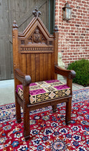 Load image into Gallery viewer, Antique French Chair Gothic Revival Bishops Throne Altar Chair Cushion Oak 19thC