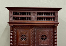 Load image into Gallery viewer, Antique French Breton Armoire Wardrobe Linen Cabinet Barley Twist Chestnut 19C