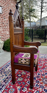 Antique French Chair Gothic Revival Bishops Throne Altar Chair Cushion Oak 19thC