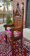 Load image into Gallery viewer, Antique French Chair Gothic Revival Bishops Throne Altar Chair Cushion Oak 19thC