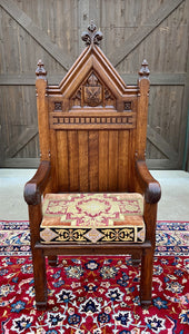 Antique French Chair Gothic Revival Bishops Throne Altar Chair Cushion Oak 19thC