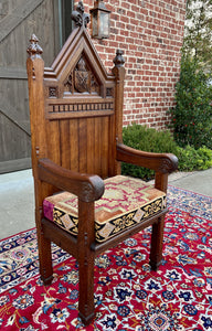 Antique French Chair Gothic Revival Bishops Throne Altar Chair Cushion Oak 19thC