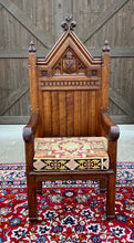 Load image into Gallery viewer, Antique French Chair Gothic Revival Bishops Throne Altar Chair Cushion Oak 19thC