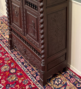 Antique French Breton Armoire Wardrobe Linen Cabinet Barley Twist Chestnut 19C
