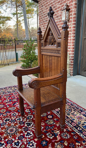 Antique French Chair Gothic Revival Bishops Throne Altar Chair Cushion Oak 19thC