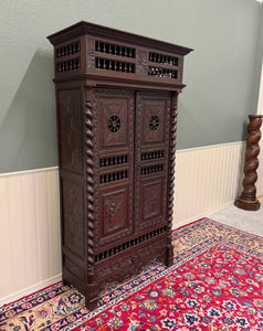 Antique French Breton Armoire Wardrobe Linen Cabinet Barley Twist Chestnut 19C