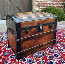 Load image into Gallery viewer, Antique Steamer Trunk Chest Blanket Box Domed Hump Back Oak Refurbished