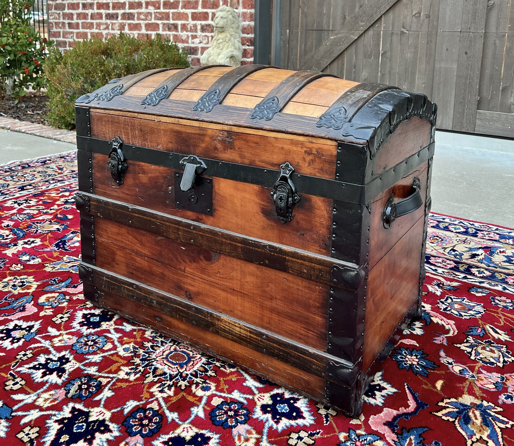 Antique Steamer Trunk Chest Blanket Box Domed Hump Back Oak Refurbished