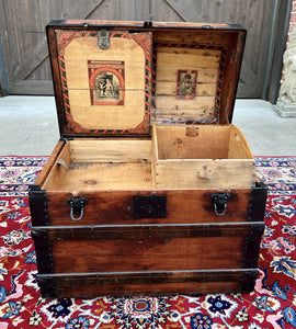 Antique Steamer Trunk Chest Blanket Box Domed Hump Back Oak Refurbished