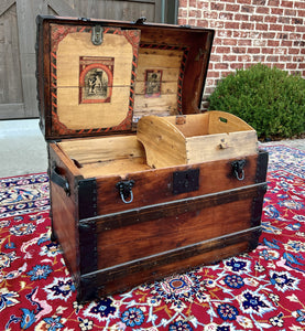 Antique Steamer Trunk Chest Blanket Box Domed Hump Back Oak Refurbished