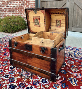 Antique Steamer Trunk Chest Blanket Box Domed Hump Back Oak Refurbished