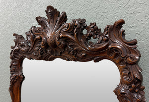 Antique French Rococo Mirror Framed Hanging Wall Mirror Rectangular Carved Oak