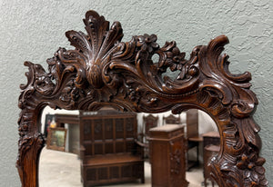 Antique French Rococo Mirror Framed Hanging Wall Mirror Rectangular Carved Oak