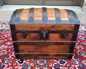 Antique Steamer Trunk Chest Blanket Box Domed Hump Back Oak Refurbished