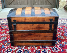 Load image into Gallery viewer, Antique Steamer Trunk Chest Blanket Box Domed Hump Back Oak Refurbished