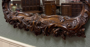 Antique French Rococo Mirror Framed Hanging Wall Mirror Rectangular Carved Oak