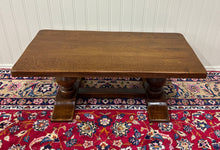 Load image into Gallery viewer, Antique French Farmhouse Coffee Table Bench Baluster Pedestal Oak c.1930s