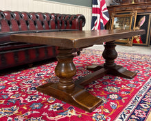 Load image into Gallery viewer, Antique French Farmhouse Coffee Table Bench Baluster Pedestal Oak c.1930s
