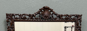 Antique French Mirror Framed Beveled LARGE Rectangular Oak Renaissance c. 1900
