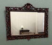 Load image into Gallery viewer, Antique French Mirror Framed Beveled LARGE Rectangular Oak Renaissance c. 1900