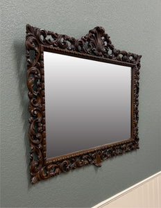 Antique French Mirror Framed Beveled LARGE Rectangular Oak Renaissance c. 1900