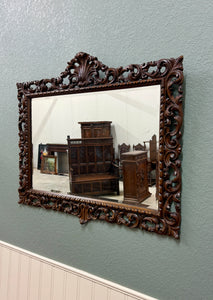 Antique French Mirror Framed Beveled LARGE Rectangular Oak Renaissance c. 1900