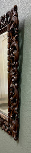 Antique French Mirror Framed Beveled LARGE Rectangular Oak Renaissance c. 1900