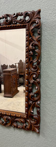 Antique French Mirror Framed Beveled LARGE Rectangular Oak Renaissance c. 1900