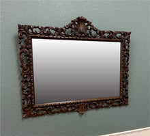 Load image into Gallery viewer, Antique French Mirror Framed Beveled LARGE Rectangular Oak Renaissance c. 1900