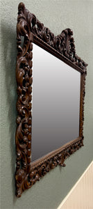 Antique French Mirror Framed Beveled LARGE Rectangular Oak Renaissance c. 1900