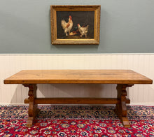 Load image into Gallery viewer, Antique French Country Farm Dining Table Farmhouse Trestle Base Honey Oak 1930s