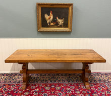 Load image into Gallery viewer, Antique French Country Farm Dining Table Farmhouse Trestle Base Honey Oak 1930s