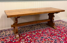 Load image into Gallery viewer, Antique French Country Farm Dining Table Farmhouse Trestle Base Honey Oak 1930s