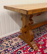 Load image into Gallery viewer, Antique French Country Farm Dining Table Farmhouse Trestle Base Honey Oak 1930s