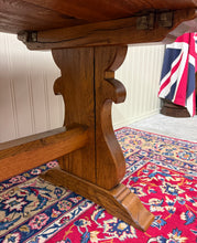 Load image into Gallery viewer, Antique French Country Farm Dining Table Farmhouse Trestle Base Honey Oak 1930s
