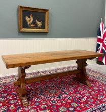 Load image into Gallery viewer, Antique French Country Farm Dining Table Farmhouse Trestle Base Honey Oak 1930s