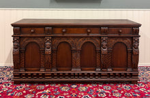 Load image into Gallery viewer, Antique English Renaissance Style Sideboard Server Entry Buffet Oak c.1930-40s