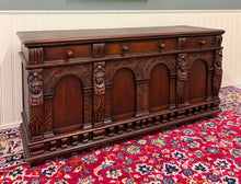 Load image into Gallery viewer, Antique English Renaissance Style Sideboard Server Entry Buffet Oak c.1930-40s