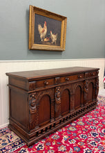 Load image into Gallery viewer, Antique English Renaissance Style Sideboard Server Entry Buffet Oak c.1930-40s