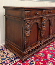 Load image into Gallery viewer, Antique English Renaissance Style Sideboard Server Entry Buffet Oak c.1930-40s