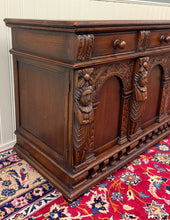 Load image into Gallery viewer, Antique English Renaissance Style Sideboard Server Entry Buffet Oak c.1930-40s