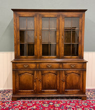 Load image into Gallery viewer, Antique English Large Bookcase Cupboard Cabinet Triple Door Glass Oak c. 1930s