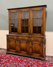 Load image into Gallery viewer, Antique English Large Bookcase Cupboard Cabinet Triple Door Glass Oak c. 1930s