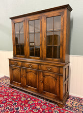 Load image into Gallery viewer, Antique English Large Bookcase Cupboard Cabinet Triple Door Glass Oak c. 1930s
