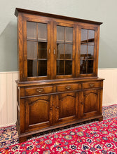 Load image into Gallery viewer, Antique English Large Bookcase Cupboard Cabinet Triple Door Glass Oak c. 1930s
