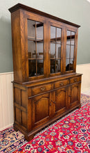 Load image into Gallery viewer, Antique English Large Bookcase Cupboard Cabinet Triple Door Glass Oak c. 1930s