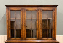 Load image into Gallery viewer, Antique English Large Bookcase Cupboard Cabinet Triple Door Glass Oak c. 1930s