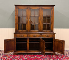 Load image into Gallery viewer, Antique English Large Bookcase Cupboard Cabinet Triple Door Glass Oak c. 1930s