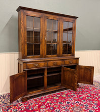 Load image into Gallery viewer, Antique English Large Bookcase Cupboard Cabinet Triple Door Glass Oak c. 1930s