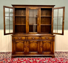Load image into Gallery viewer, Antique English Large Bookcase Cupboard Cabinet Triple Door Glass Oak c. 1930s